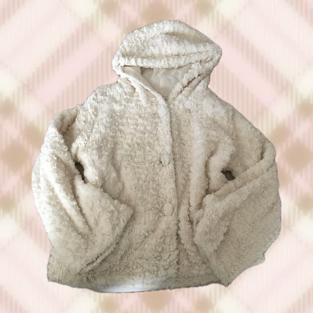 아이보리 뽀글이 후드 코트 퍼 자켓 히메 라떼 갸루 러블리 로걀 빈티지