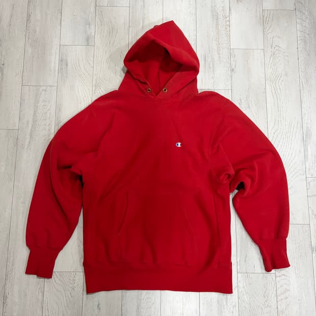 90s 챔피온 리버스위브 레드 후드티 