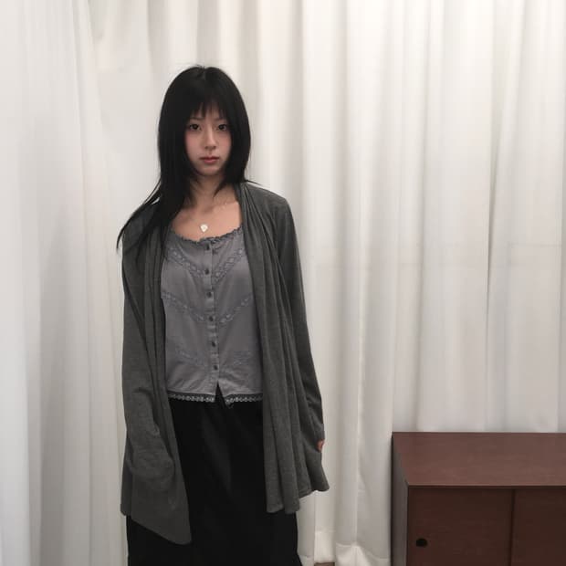 그레이 오픈 롱 가디건