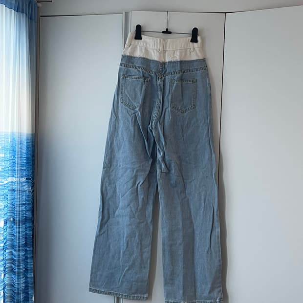 배색 데님팬츠 S