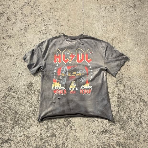 (빈티지 페이딩) 페이디드 디스트레스드 ACDC 반팔티