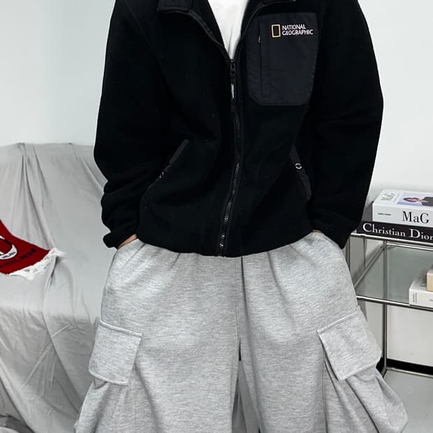 네셔널 지오그래픽 블랙 플리스집업 L