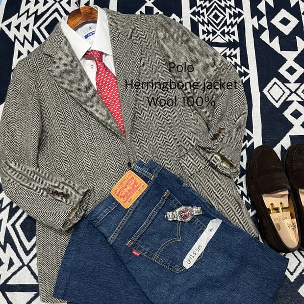 Polo 폴로 랄프로렌 헤링본 자켓 wool 100%