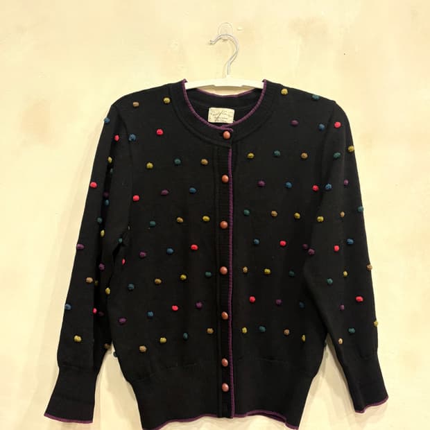 일본 빈티지 폼폼 도트 니트 가디건