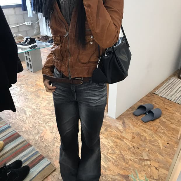 리얼 레더 카멜 카고 레더자켓