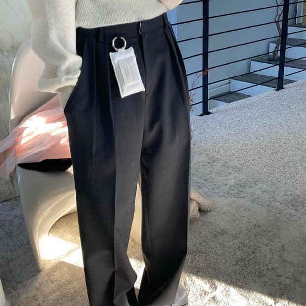 런던플랏 로우라이즈 핀턱 슬랙스 민트/블랙