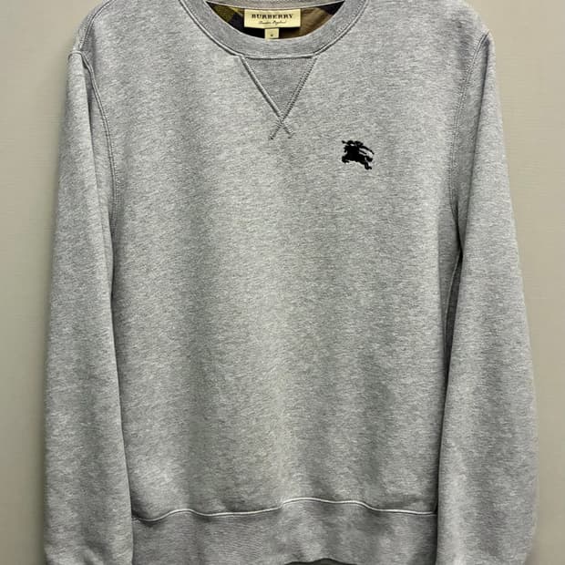 (M/100)버버리 클라리지 코튼 기모 스웻셔츠 맨투맨 그레이 표