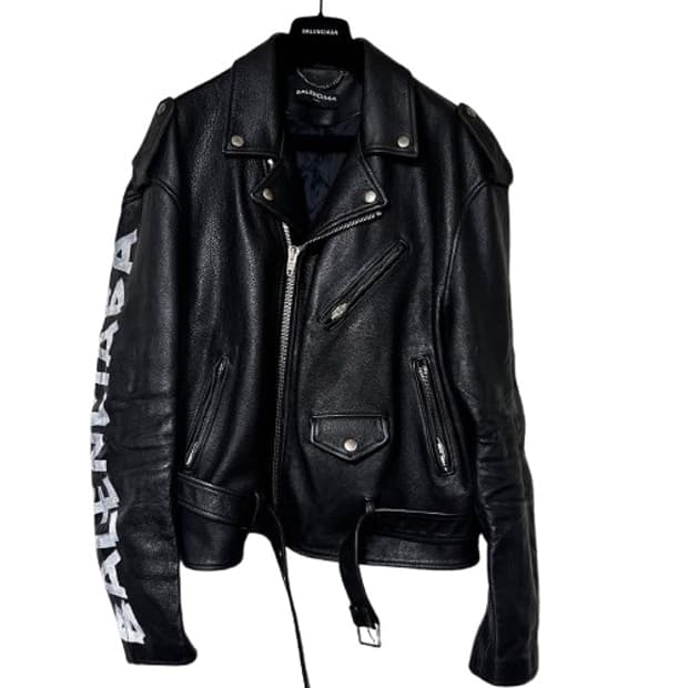 발렌시아가 암 레터링 가죽 라이더 자켓