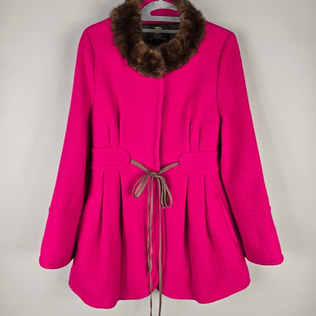 [무료배송]오즈세컨 55 여성 밍크 배색 울 코트 푸시아 핑크