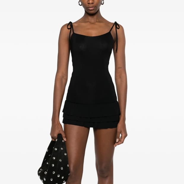 [XS,S,M]기마구아스 tie shoulder 러플 미니 드레스/블랙