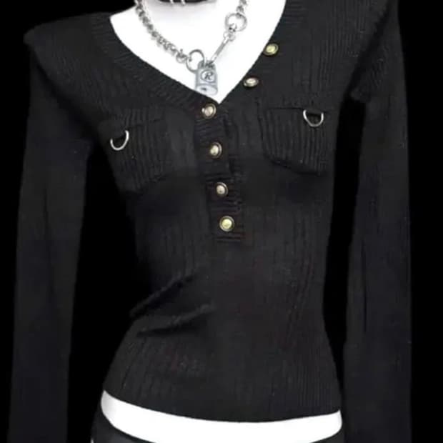 오네갸루 y2k 펑크 블랙 골지