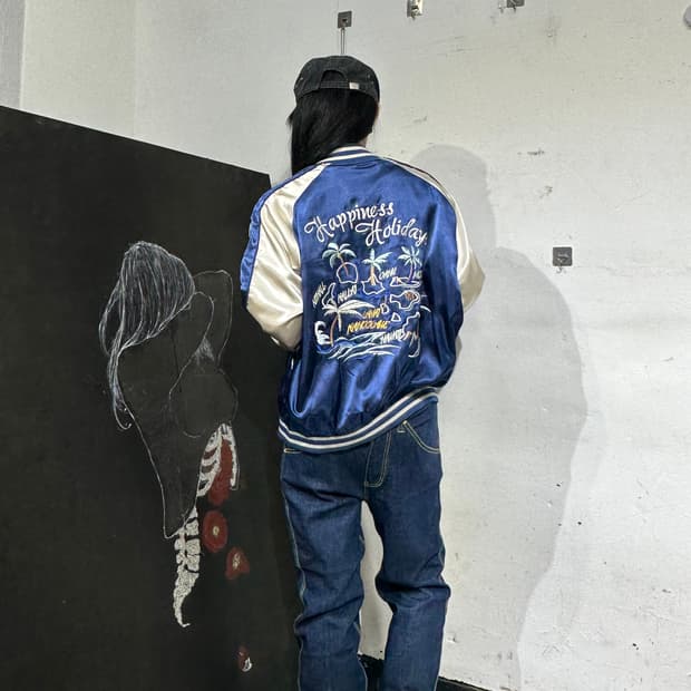 Jpn 일본빈티지 재패니즈 오리엔탈 야자수 네이비 스카잔 자켓