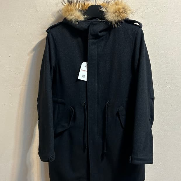 빔즈 라쿤 퍼 후드 울 블렌드 미디 코트