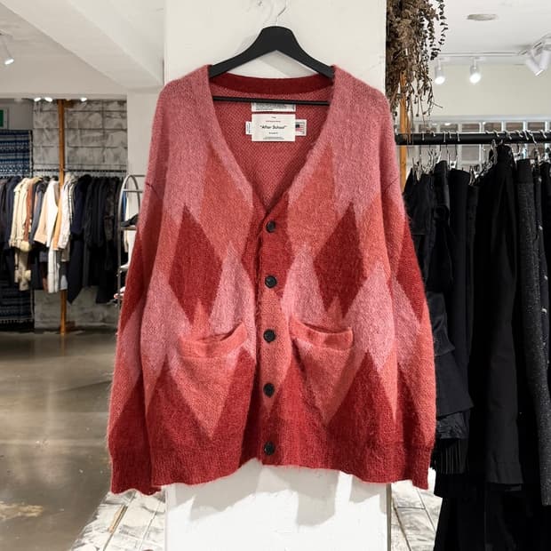 다이릭 22aw After School 레드 아가일 모헤어 니트 가디건
