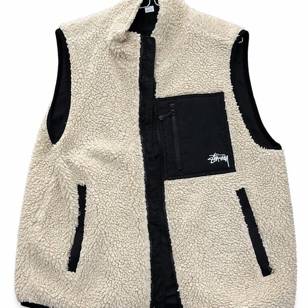 스투시 쉐르파 리버시블 베스트 베이지 양털 조끼 후리스