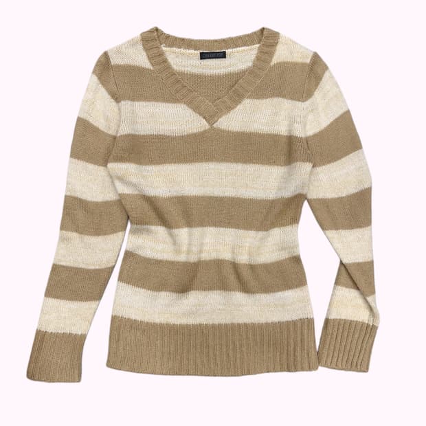beige stripe v-neck knit