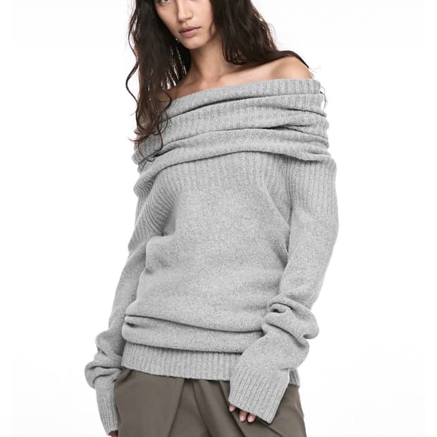 Nache two-way shawl knit melange gray