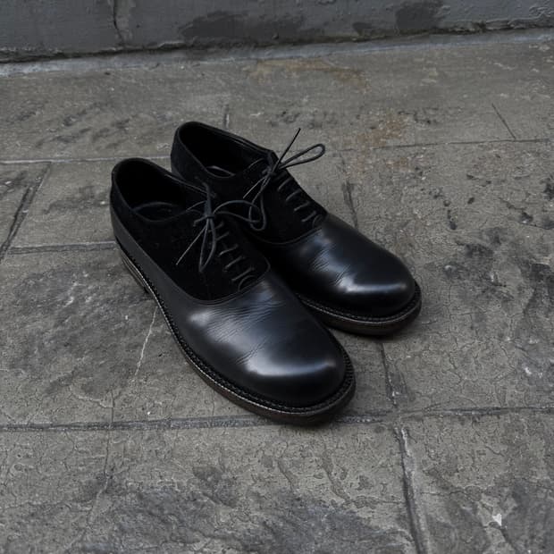 꼼데가르송 옴므 레더 스웨이드 도킹 우드솔 더비슈즈