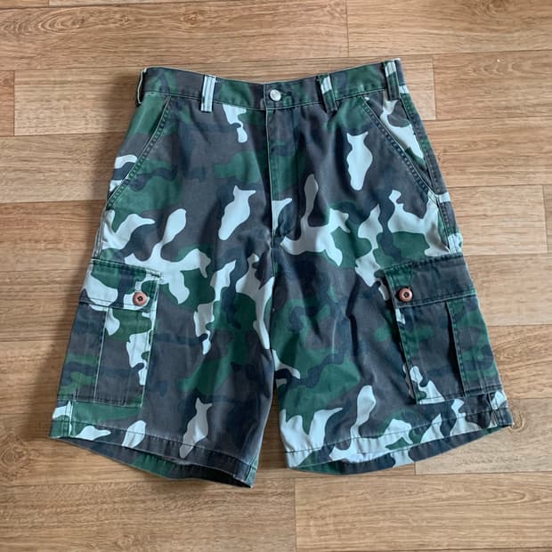 90s 올드스투시 카모 버뮤다 팬츠