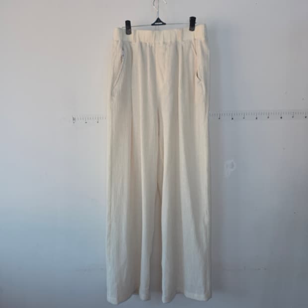 키뮤어 아이보리 밴딩 골지 와이드 팬츠
