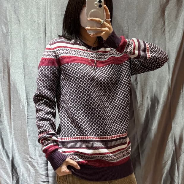 M 리바이스 웨스턴 패턴 레드 니트