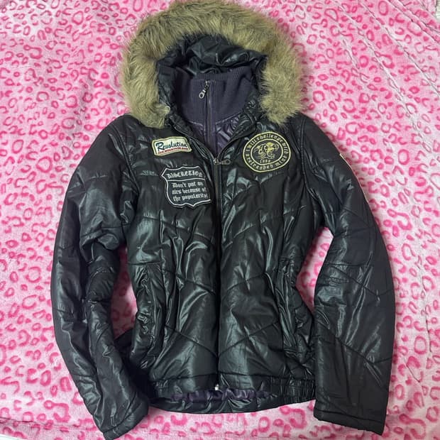 빈티지 갸루 레이어드 패딩 자켓 퍼 패딩 아우터