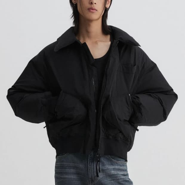 DNSR 디앤써 플라이트 크롭 덕다운 패딩 점퍼 블랙 L