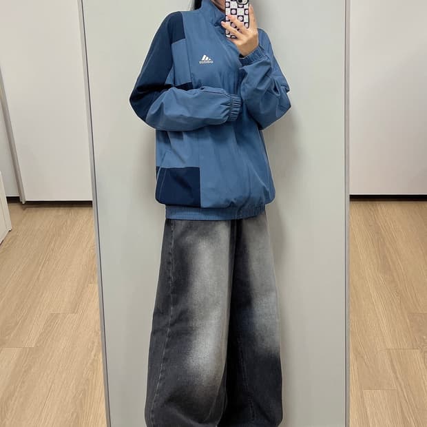아디다스 컬러블럭 네이비 블루 윈드브레이커 자켓