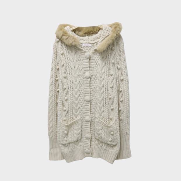 리즈리사 후드 롱 니트 폼폼 가디건 63248