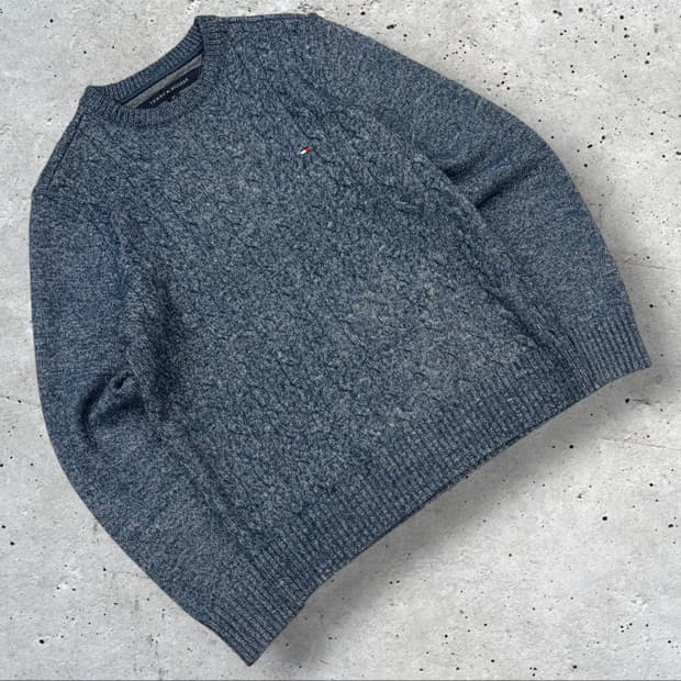 [S] 타미힐피거 케이블 꽈배기 니트 스웨터 블루 D783 