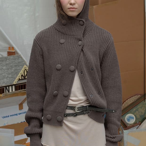 오픈와이와이HOODED BUTTON CARDIGAN,CHARCOAL  M