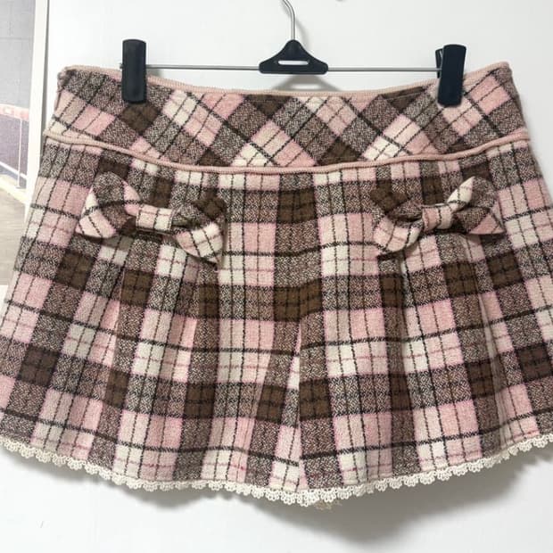 빈티지 리즈리사 딸초 체크 레이스 큐롯 숏팬츠