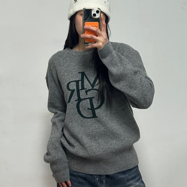 마르디 메크르디 심볼 로고 메리노울 니트 그레이