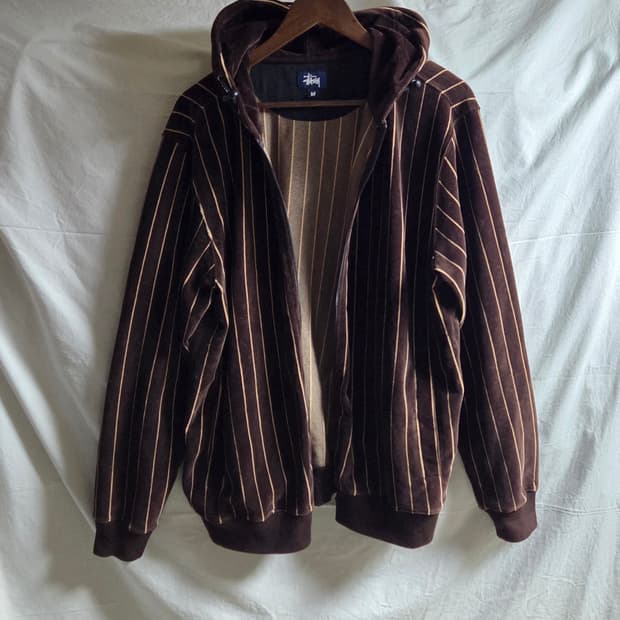 90s 올드 스투시 재팬 벨루어 후드 집업 자켓 M