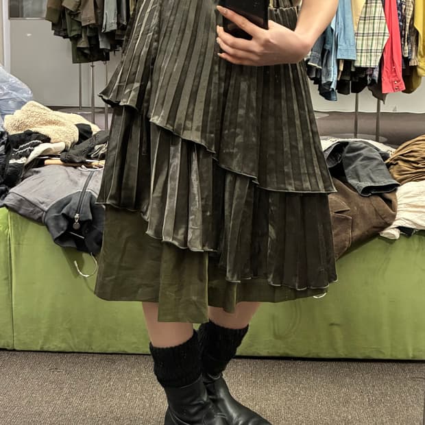 M)Japanese vintage 여성 셔링 언발 미디 스커트