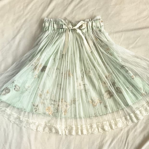 민트 플라워 레이스 스커트