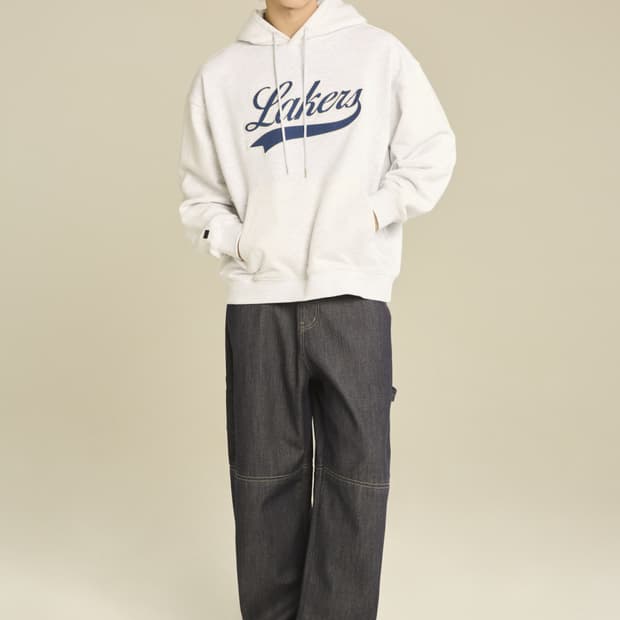 [새상품] M) NBA 엔비에이 레터링 빅 로고 후드 티셔츠 아이스그레이