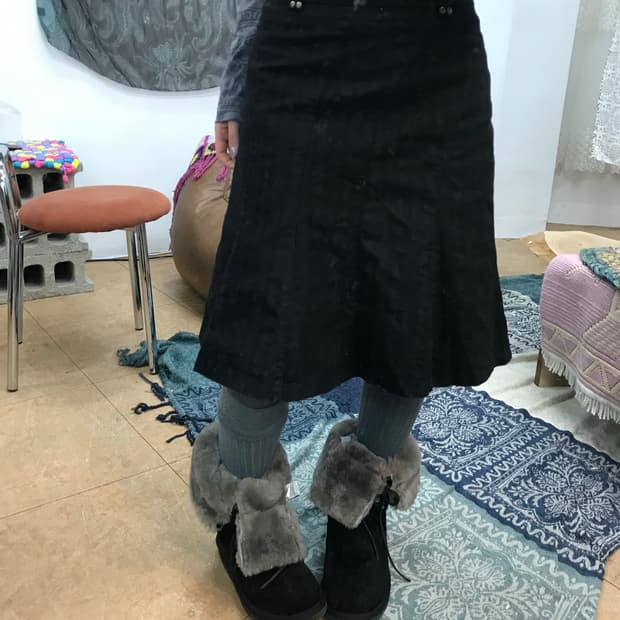 빈티지 여성 코튼 미디스커트 