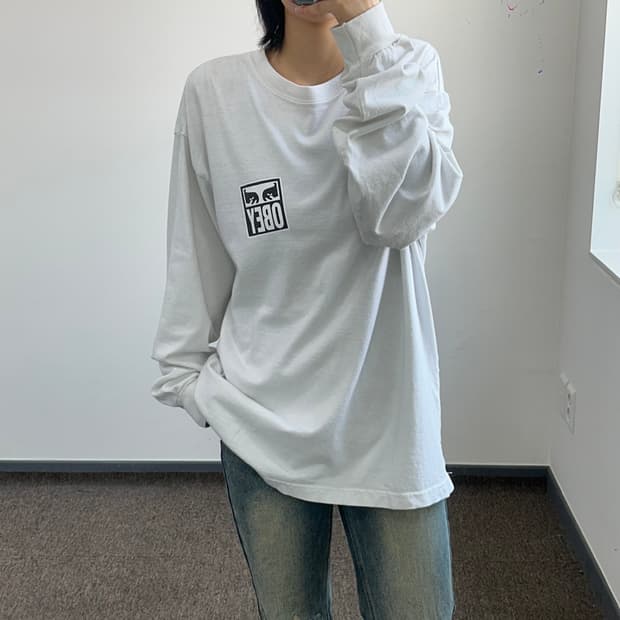 Obey 오베이 백 빅 로고 화이트 롱슬리브