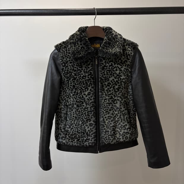 Seredi Mixed 레오파드 레더 퍼 자켓