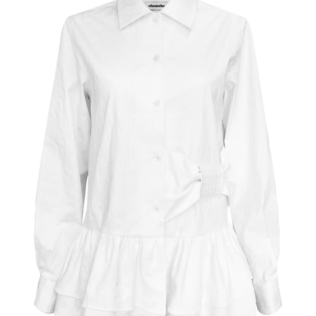 체메씨 리본 보우 프릴 셔츠 화이트