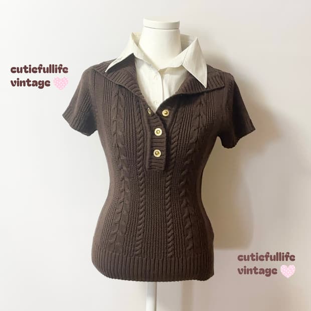 핑키앤다이안 딱붙핏 반팔 니트