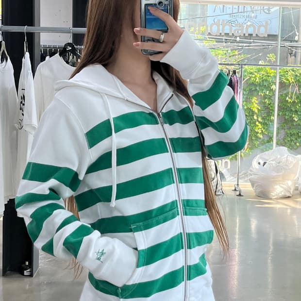 스투시 스트라이프 자수로고 후드집업