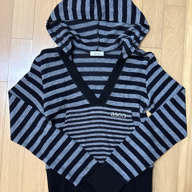 애즈온 릴리 스트라이프 후드 니트 