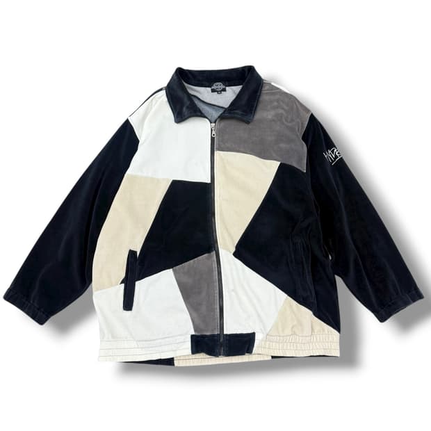 JPN hydraulics 오버사이즈 벨벳 패치워크 트랙자켓 집업