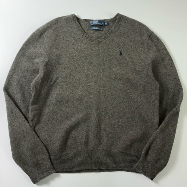 Polo  폴로 랄프로렌 90,s 자수 램스울 그레이 브이넥 니트 