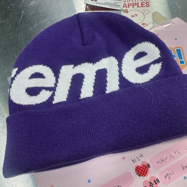 슈프림 빅로고 비니 퍼플 25FW