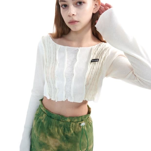 오드원아웃 패치워크 크롭 니트