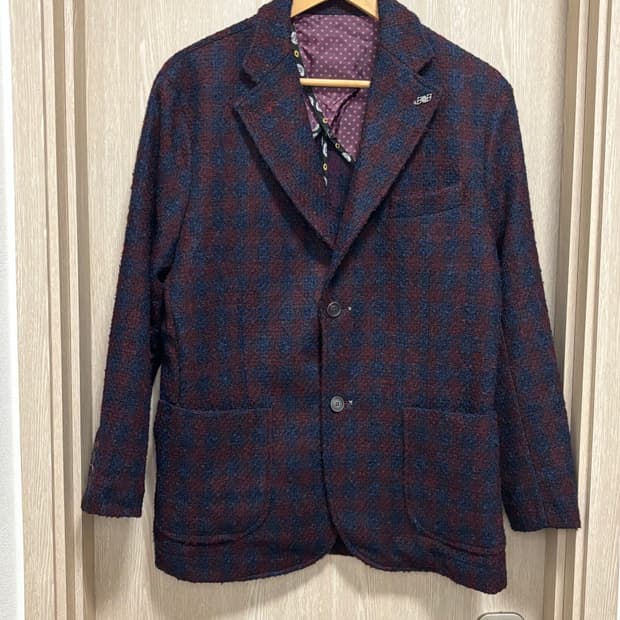 이태리BOB 울 트위드 핸드메이드 블레이저95~100/버건디