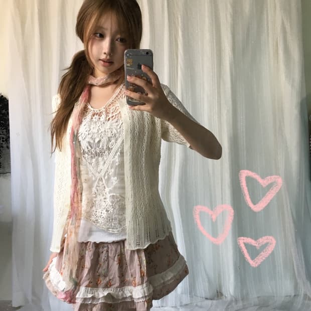 빈티지 플라워 아이보리 페어리 소녀 코디세트